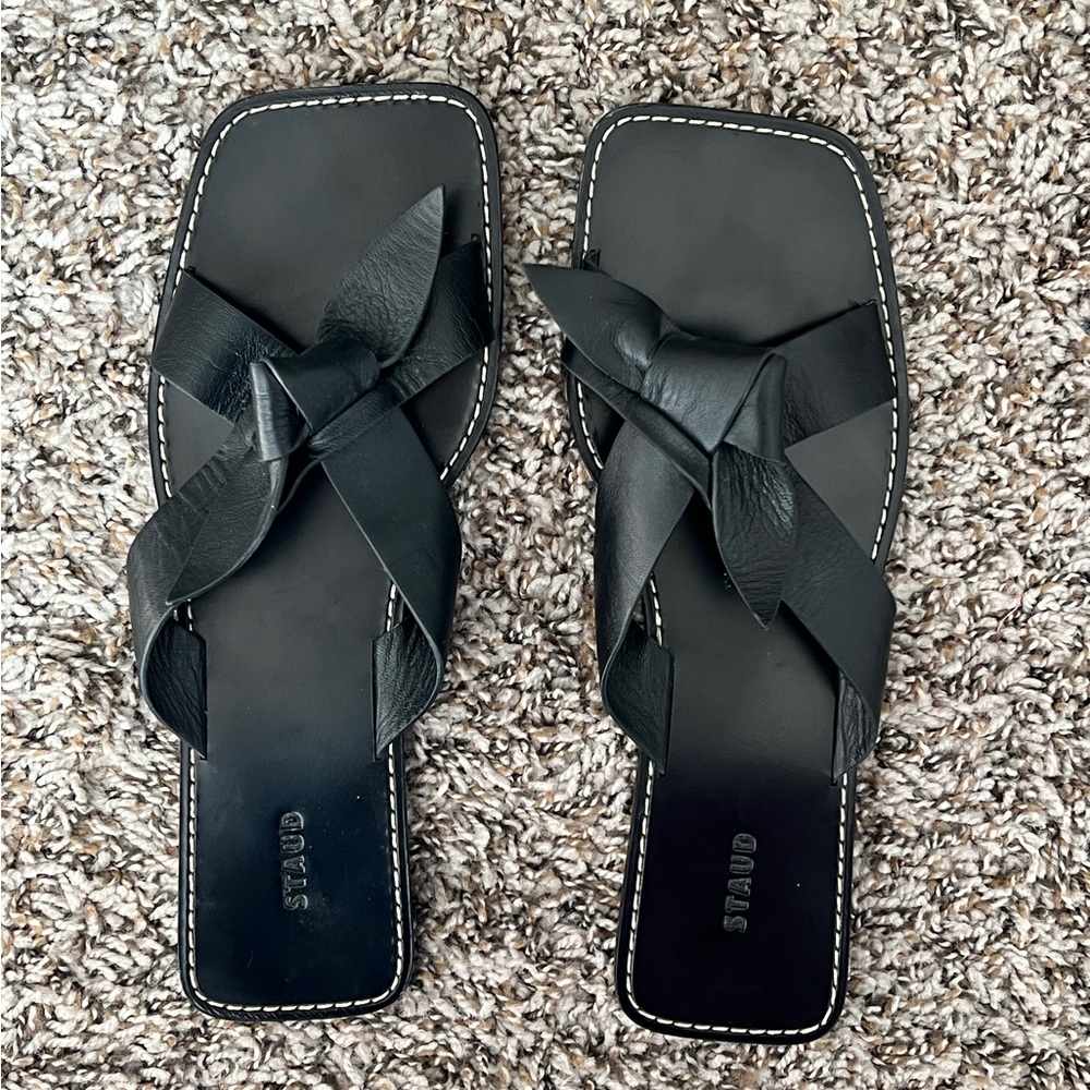 Staud black leather sandals slides size 10
